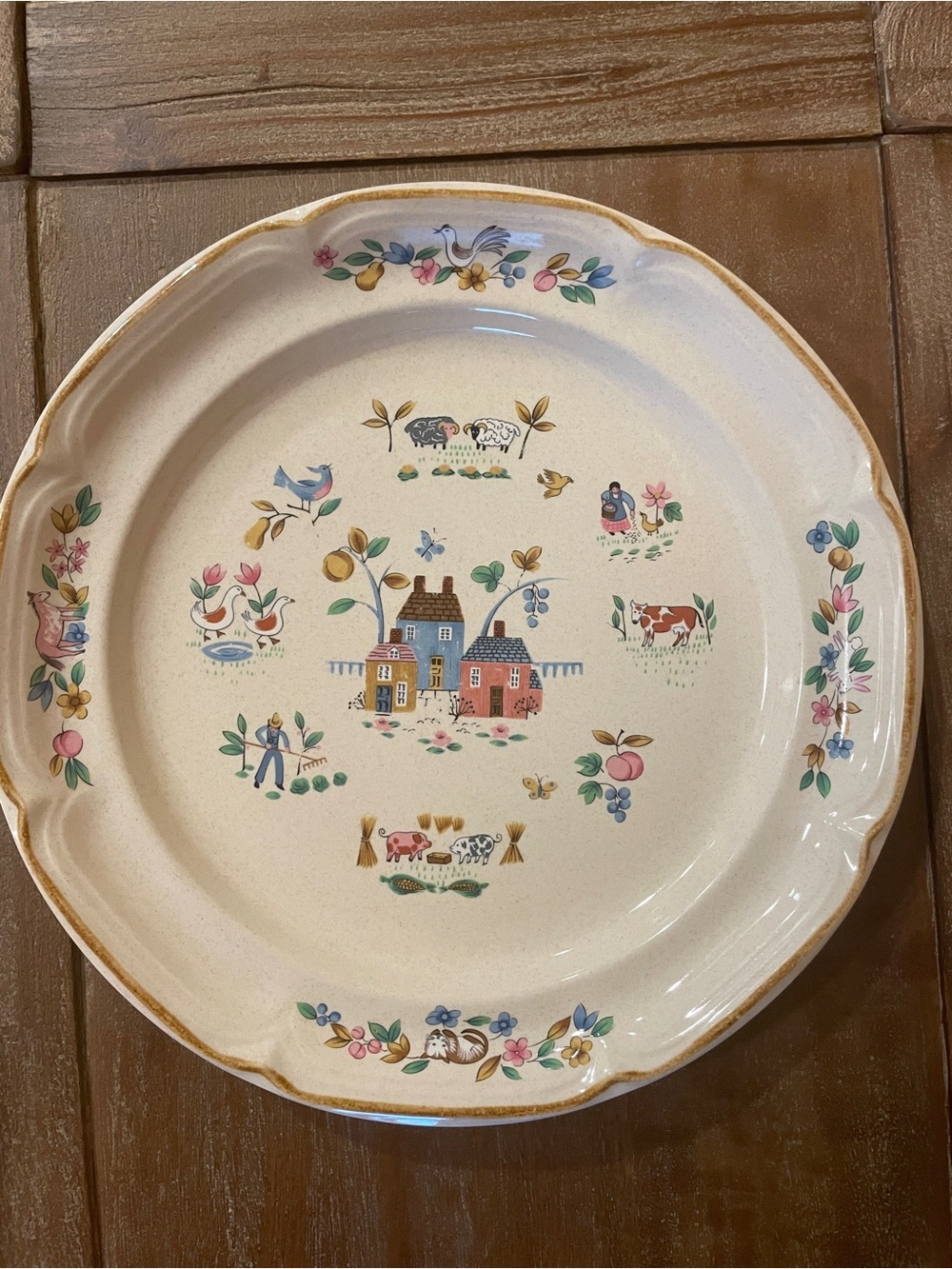 Cream Farmhouse Motif Ceramic Dinner Plate - Multicolor Accents - Picture 3 of 6